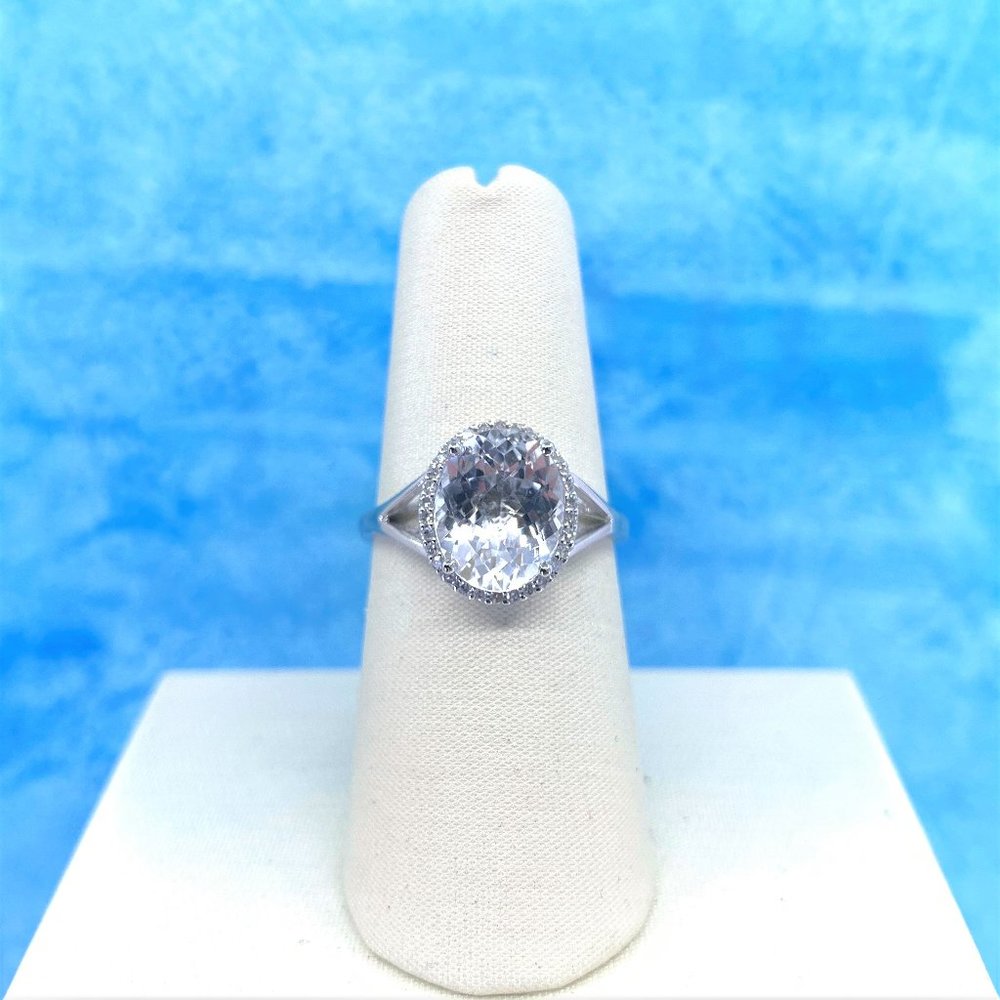 14K White Gold White Topaz & Diamond Ring